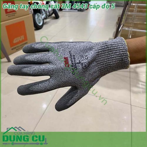 Găng tay chống cắt 3M 4543 cấp độ 5 làm từ chất liệu HPPE sợi đất sét Polyamide Spandex giúp chống cắt tốt Găng tay được thiết kế với chiều dài phù hợp với nhiều loại kích cỡ tay tạo sự thoải mái cho người sử dụng và bảo vệ cổ tay một cách tốt nhất