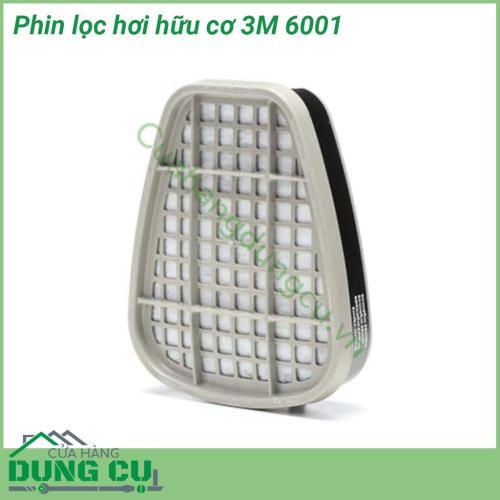 Phin lọc hơi hữu cơ 3M 6001 được sản xuất bằng chất liệu than carbon hoạt tính và màng poly Sử dụng trong ngành axit khí ga và bụi dược phẩm sản xuất hóa chất phòng thí nghiệm khai thác mỏ chế biến thực phẩm