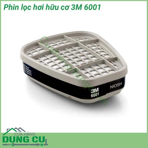 Phin lọc hơi hữu cơ 3M 6001 được sản xuất bằng chất liệu than carbon hoạt tính và màng poly Sử dụng trong ngành axit khí ga và bụi dược phẩm sản xuất hóa chất phòng thí nghiệm khai thác mỏ chế biến thực phẩm