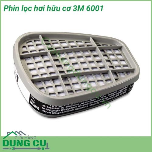 Phin lọc hơi hữu cơ 3M 6001 được sản xuất bằng chất liệu than carbon hoạt tính và màng poly Sử dụng trong ngành axit khí ga và bụi dược phẩm sản xuất hóa chất phòng thí nghiệm khai thác mỏ chế biến thực phẩm