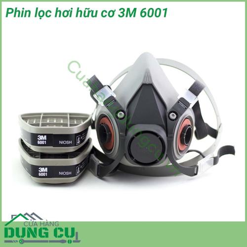 Phin lọc hơi hữu cơ 3M 6001 được sản xuất bằng chất liệu than carbon hoạt tính và màng poly Sử dụng trong ngành axit khí ga và bụi dược phẩm sản xuất hóa chất phòng thí nghiệm khai thác mỏ chế biến thực phẩm