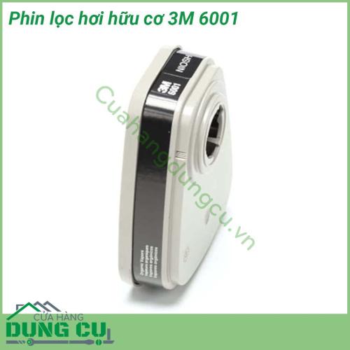 Phin lọc hơi hữu cơ 3M 6001 được sản xuất bằng chất liệu than carbon hoạt tính và màng poly Sử dụng trong ngành axit khí ga và bụi dược phẩm sản xuất hóa chất phòng thí nghiệm khai thác mỏ chế biến thực phẩm