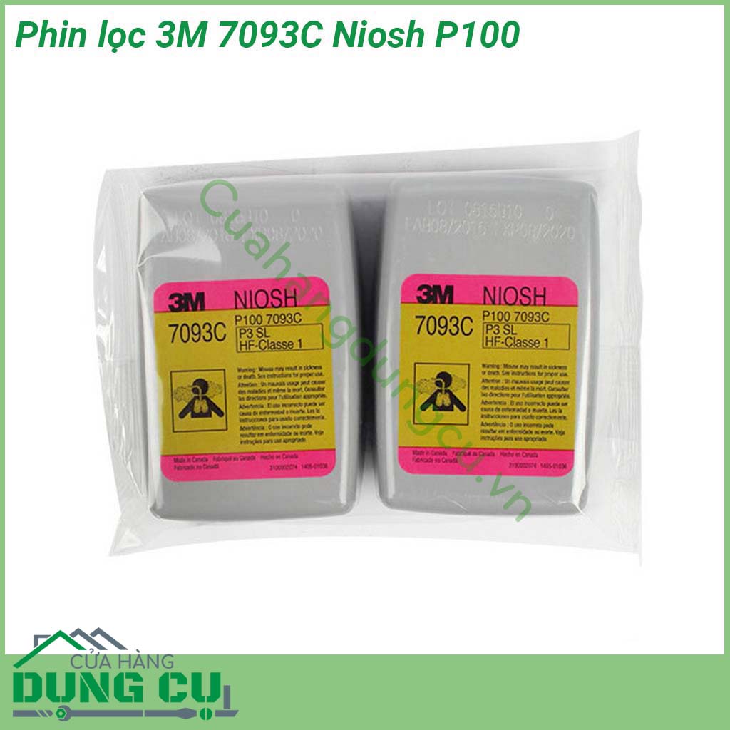 Phin lọc 3M 7093C Niosh P100 đạt tiêu chuẩn NIOSH P100 với mức độ bảo vệ cao nhất chống lại các hạt bụi dầu và không dầu