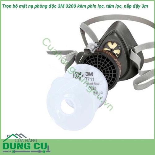 Trọn bộ mặt nạ phòng độc 3M 3200 kèm phin lọc tấm lọc nắp đậy 3m thiết kế đơn giản thoải mái dễ bảo quản Nhỏ gọn trọng lượng nhẹ Van thở ra Cool Flow giúp gia tăng sự thoải mái và vừa với khuôn mặt hơn