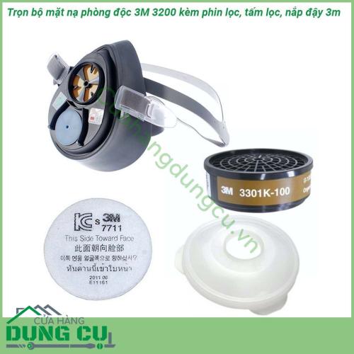 Trọn bộ mặt nạ phòng độc 3M 3200 kèm phin lọc tấm lọc nắp đậy 3m thiết kế đơn giản thoải mái dễ bảo quản Nhỏ gọn trọng lượng nhẹ Van thở ra Cool Flow giúp gia tăng sự thoải mái và vừa với khuôn mặt hơn