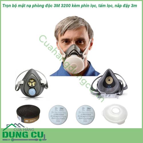 Trọn bộ mặt nạ phòng độc 3M 3200 kèm phin lọc tấm lọc nắp đậy 3m thiết kế đơn giản thoải mái dễ bảo quản Nhỏ gọn trọng lượng nhẹ Van thở ra Cool Flow giúp gia tăng sự thoải mái và vừa với khuôn mặt hơn