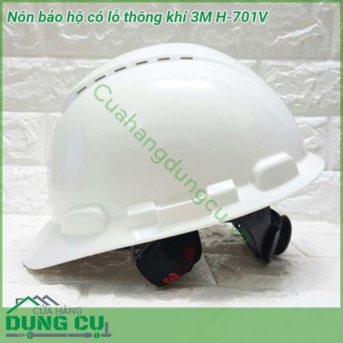 Nón bảo hộ có lỗ thông khí 3M H-701V được làm từ loại nhựa có độ bền cực tốt bảo vệ người lao động khỏi những tác nhân gây ảnh hưởng đến đầu Nón còn có khe thoát khí trên đỉnh nón tạo sự đối lưu không khí qua đó làm giảm nhiệt độ và lượng mồ hôi tiết ra