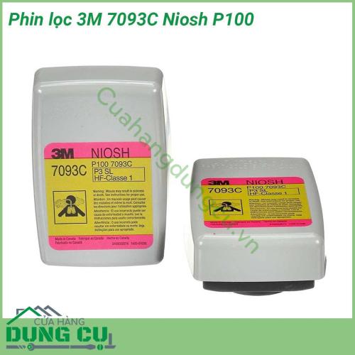 Phin lọc 3M 7093C Niosh P100 đạt tiêu chuẩn NIOSH P100 với mức độ bảo vệ cao nhất chống lại các hạt bụi dầu và không dầu