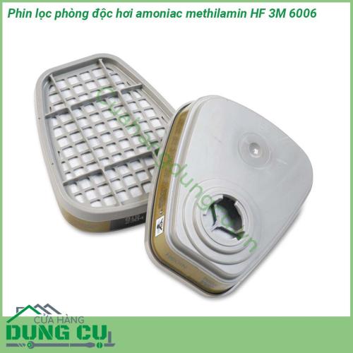 Phin lọc phòng độc hơi amoniac methilamin HF 3M 6006 lọc không khí bụi bẩn lọc mùi hóa chất giúp bảo vệ hô hấp cho người sử dụng Phin lọc than hoạt tính dễ sử dụng và tháo nắp  Thiết kế dạng cụp về phía sau cho phép gia tăng gốc nhìn và độ thoải mái