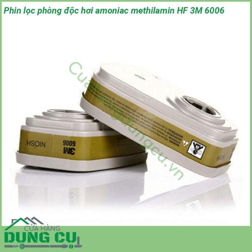 Phin lọc phòng độc hơi amoniac methilamin HF 3M 6006 lọc không khí bụi bẩn lọc mùi hóa chất giúp bảo vệ hô hấp cho người sử dụng Phin lọc than hoạt tính dễ sử dụng và tháo nắp  Thiết kế dạng cụp về phía sau cho phép gia tăng gốc nhìn và độ thoải mái