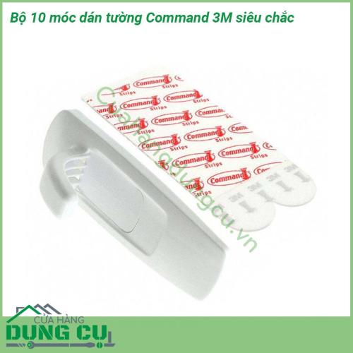 Bộ 10 móc dán tường Command 3M siêu chắc chất liệu an toàn độ bền cao Dùng được trên nhiều bề mặt tường từ tường sơn gạch men gỗ kính… Tải trọng lên tới 11 4kg 1 móc có thể giữ tới 2 2kg  Sử dụng đơn giản không làm hỏng bề mặt không khoan không bắt vít