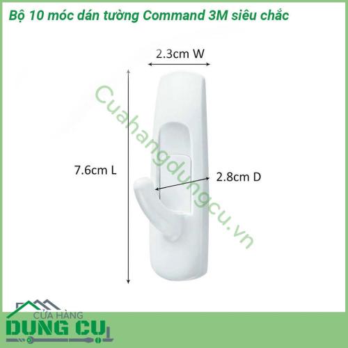 Bộ 10 móc dán tường Command 3M siêu chắc chất liệu an toàn độ bền cao Dùng được trên nhiều bề mặt tường từ tường sơn gạch men gỗ kính… Tải trọng lên tới 11 4kg 1 móc có thể giữ tới 2 2kg  Sử dụng đơn giản không làm hỏng bề mặt không khoan không bắt vít