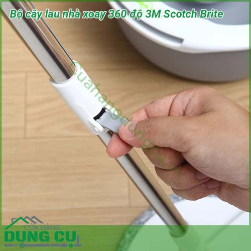 Bộ cây lau nhà xoay 360 độ 3M Scotch Brite Single Spin Mop thiết kế sang trọng tinh tế Cây lau nhà thép không gỉ chắc chắn có thể điều chỉnh độ dài tối đa lên tới 130cm Bông lau ướt sợi nhỏ siêu thấm hút và loại bỏ vết bẩn hiệu quả