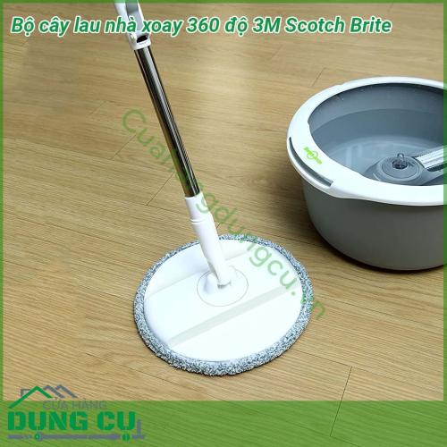 Bộ cây lau nhà xoay 360 độ 3M Scotch Brite Single Spin Mop thiết kế sang trọng tinh tế Cây lau nhà thép không gỉ chắc chắn có thể điều chỉnh độ dài tối đa lên tới 130cm Bông lau ướt sợi nhỏ siêu thấm hút và loại bỏ vết bẩn hiệu quả