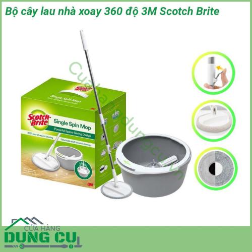 Bộ cây lau nhà xoay 360 độ 3M Scotch Brite Single Spin Mop thiết kế sang trọng tinh tế Cây lau nhà thép không gỉ chắc chắn có thể điều chỉnh độ dài tối đa lên tới 130cm Bông lau ướt sợi nhỏ siêu thấm hút và loại bỏ vết bẩn hiệu quả