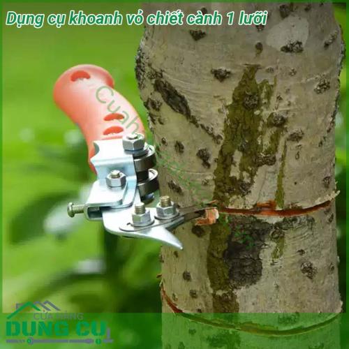 Dụng cụ khoanh vỏ chiết cành 1 lưỡi được thiết kế rất đặc biệt lưỡi dao móc vô cùng sắc bén dễ dàng khoanh vỏ cây Tay cầm được bọc bằng nhựa giữa thân dụng cụ khoanh có gắn vòng bi xoay để giúp dụng cụ xoay xung quanh thân cây được nhẹ nhàng