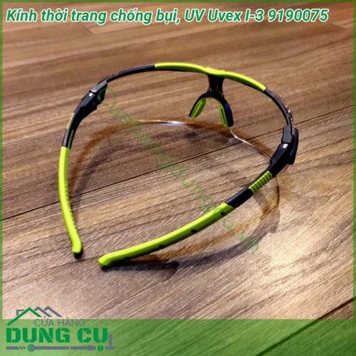 Kính thời trang chống bụi UV Uvex I-3 9190075 gọng kính mềm Softflex có thể điều chỉnh các độ rộng khác nhau  Đệm mũi mềm Softflex đảm bảo thoải mái ngay cả khi đeo trong thời gian dài  Ống kính tráng có khả năng chống sương mù tuyệt vời