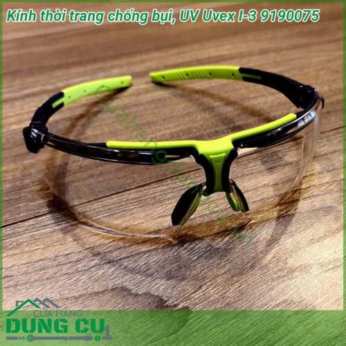 Kính thời trang chống bụi UV Uvex I-3 9190075 gọng kính mềm Softflex có thể điều chỉnh các độ rộng khác nhau  Đệm mũi mềm Softflex đảm bảo thoải mái ngay cả khi đeo trong thời gian dài  Ống kính tráng có khả năng chống sương mù tuyệt vời