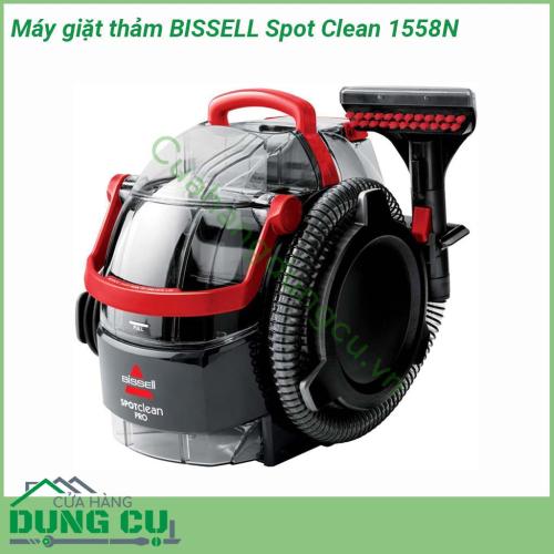 Máy giặt thảm Bissell SpotClean 1558N thiết kế nhẹ và nhỏ gọn với công suất 750W giúp loại bỏ vết bẩn nhanh chóng và dễ dàng  Các bình chứa nước có thể tháo rời để dễ dàng đổ đầy và làm rỗng Vòi tích hợp dài 1 5m cho phép bạn làm sạch mọi lúc mọi nơi