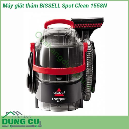 Máy giặt thảm Bissell SpotClean 1558N thiết kế nhẹ và nhỏ gọn với công suất 750W giúp loại bỏ vết bẩn nhanh chóng và dễ dàng  Các bình chứa nước có thể tháo rời để dễ dàng đổ đầy và làm rỗng Vòi tích hợp dài 1 5m cho phép bạn làm sạch mọi lúc mọi nơi