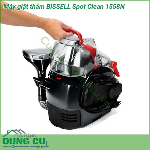 Máy giặt thảm Bissell SpotClean 1558N thiết kế nhẹ và nhỏ gọn với công suất 750W giúp loại bỏ vết bẩn nhanh chóng và dễ dàng  Các bình chứa nước có thể tháo rời để dễ dàng đổ đầy và làm rỗng Vòi tích hợp dài 1 5m cho phép bạn làm sạch mọi lúc mọi nơi