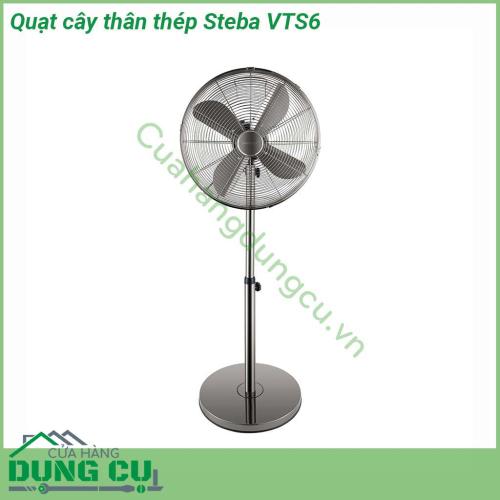 Quạt cây thân thép Steba VTS6 được làm từ chất liệu hợp kim cực kì bền chắc và sang trọng có khả năng chống ăn mòn cao Quạt sở hữu thiết kế tiện dụng với phần thân có thể điều chỉnh độ cao lên xuống thích hợp sử dụng trong nhà và ngoài trời