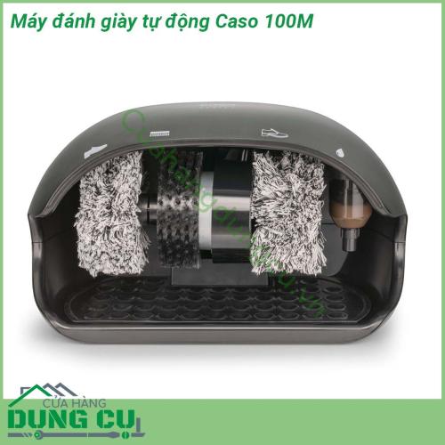 Máy đánh giày tự động Caso 100M thiết kế kiểu dáng nhỏ gọn đa năng dùng cho mọi loại giày  Máy bao gồm 3 bàn chải xoay Bàn chải cứng dày đặc để loại bỏ bụi bẩn và 2 bàn chải đánh bóng polyester mềm cho giày sáng và tối  