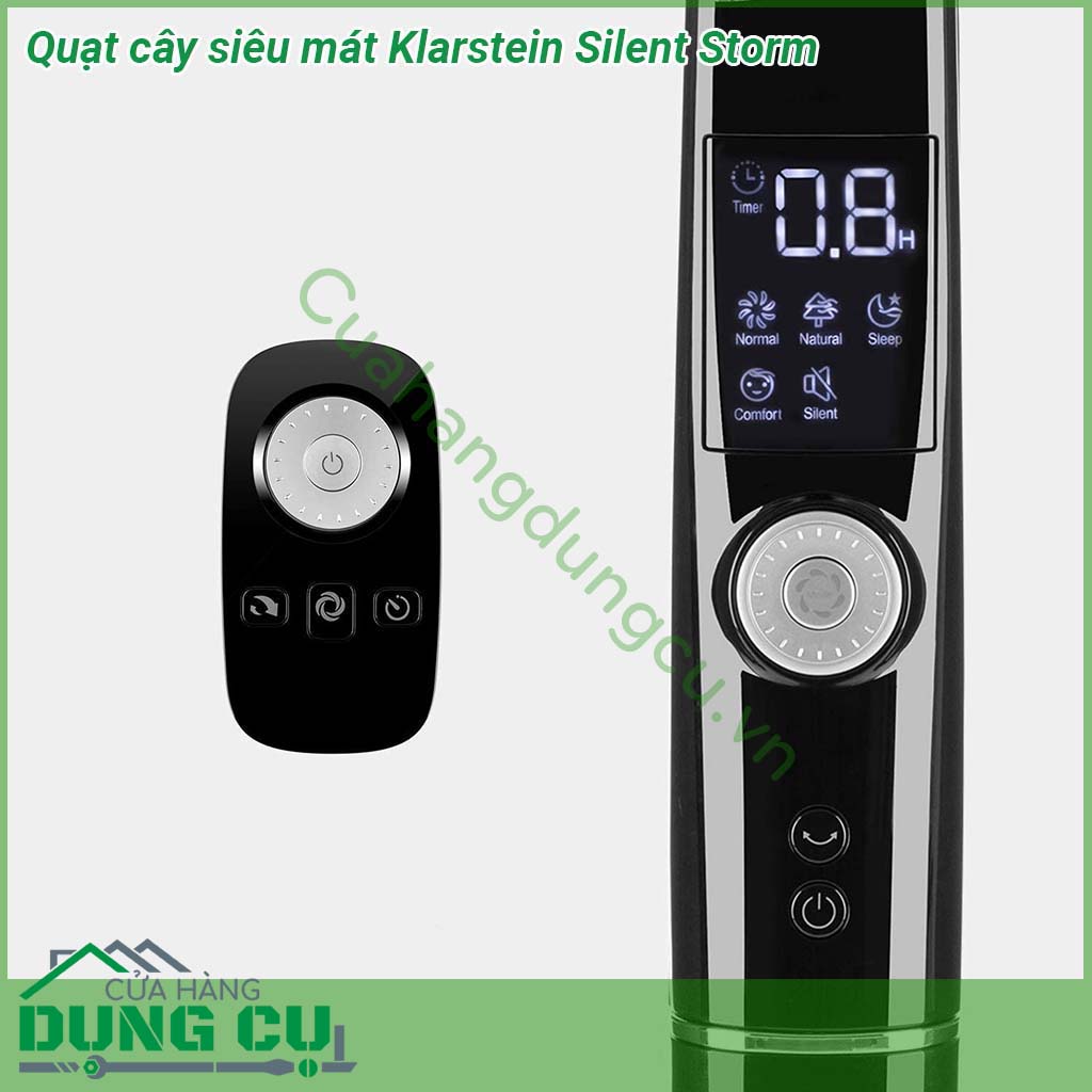 Quạt cây siêu mát Klarstein Silent Storm được thiết kế với rất nhiều các chức năng và có thể điều khiển sử dụng dễ dàng Quạt siêu hiện đại với 26 cấp độ gió  5 chế độ làm mát - thật tuyệt vời và tiện nghi  Chiều cao quạt tuỳ chỉnh từ 120-137cm