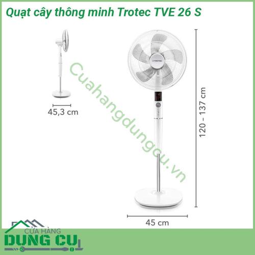 Quạt cây thông minh Trotec TVE 26 S với thiết kế thanh lịch chất liệu cao cấp thân thiện môi trường tạo luồng khí mát cực mạnh mà lại hoạt động êm ái  Quạt có 5 chế độ làm mát tuyệt vời và tiện nghi 26 cấp độ gió điều chỉnh theo nhu cầu