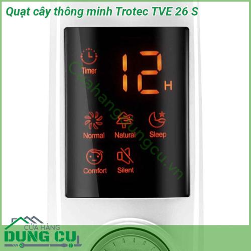 Quạt cây thông minh Trotec TVE 26 S với thiết kế thanh lịch chất liệu cao cấp thân thiện môi trường tạo luồng khí mát cực mạnh mà lại hoạt động êm ái  Quạt có 5 chế độ làm mát tuyệt vời và tiện nghi 26 cấp độ gió điều chỉnh theo nhu cầu