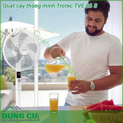 Quạt cây thông minh Trotec TVE 26 S với thiết kế thanh lịch chất liệu cao cấp thân thiện môi trường tạo luồng khí mát cực mạnh mà lại hoạt động êm ái  Quạt có 5 chế độ làm mát tuyệt vời và tiện nghi 26 cấp độ gió điều chỉnh theo nhu cầu