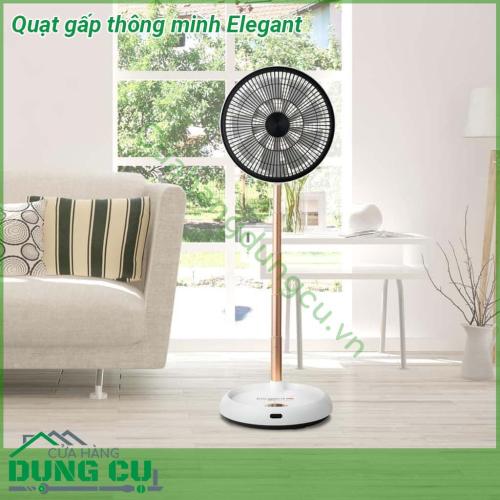 Quạt gấp thông minh Elegant công suất 14W áp dụng công nghệ thông minh từ nan quạt 16 cánh Hút gió 100 từ thiên nhiên mang lại cảm giác êm ái  Quạt có thể tăng giảm chiều cao linh hoạt và gấp gọn gàng khi không có nhu cầu sử dụng