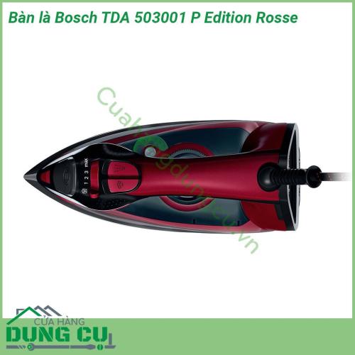 Bàn là Bosch TDA 503001 P Edition Rosse thiết kế độc đáo phối màu đỏ đen siêu sang và đẹp  Với công suất tối đa lên tới 3000W và khả năng phun hơi nước lên tới 200g giúp bạn đánh bật nhanh chóng những nếp nhăn nhàu trên quần áo