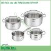 Bộ 4 nồi cao cấp Tefal Duetto G719S7 được làm bằng thép không gỉ cao cấp Tay cầm bằng inox chắc chắn có đinh tán đảm bảo độ an toàn và độ bền tối đa cho nồi Nắp thủy tinh có chức năng lọc và mở bằng hơi nước Vành nồi được thiết kế rót không nhỏ giọt