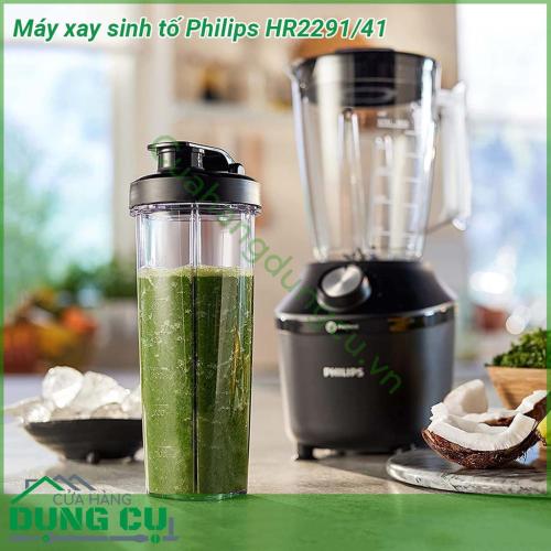 Máy xay sinh tố Philips HR2291-41 thiết kế độc đáo  màu đen sang trọng xay được nhiều loại thực phẩm khác nhau Máy vận hành với mức công suất 600W cùng lưỡi dao 4 cánh và 2 cánh bằng thép không gỉ  Chân đế chống trượt hạn chế rung lắc khi đang sử dụng