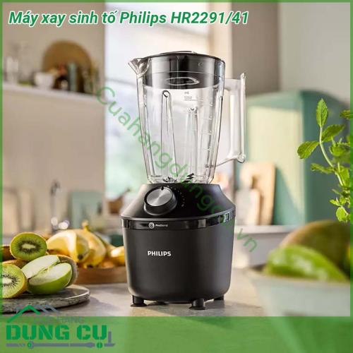 Máy xay sinh tố Philips HR2291-41 thiết kế độc đáo  màu đen sang trọng xay được nhiều loại thực phẩm khác nhau Máy vận hành với mức công suất 600W cùng lưỡi dao 4 cánh và 2 cánh bằng thép không gỉ  Chân đế chống trượt hạn chế rung lắc khi đang sử dụng