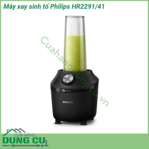 Máy xay sinh tố Philips HR2291-41 thiết kế độc đáo  màu đen sang trọng xay được nhiều loại thực phẩm khác nhau Máy vận hành với mức công suất 600W cùng lưỡi dao 4 cánh và 2 cánh bằng thép không gỉ  Chân đế chống trượt hạn chế rung lắc khi đang sử dụng