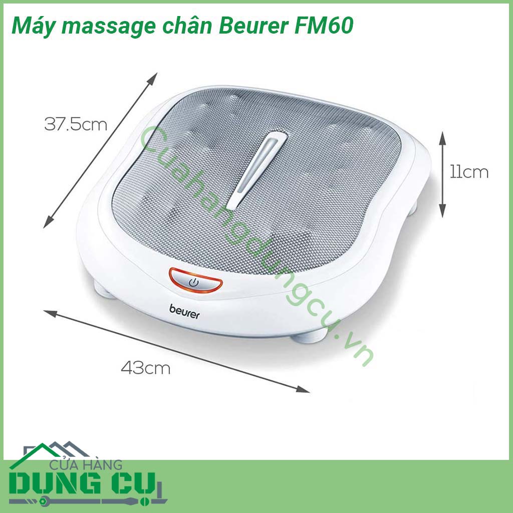 Máy massage chân Beurer FM60 được thiết kế với 6 đầu massage với 18 đầu (núm) massage theo khuôn hình bàn chân của bạn với mỗi khu vực có 3 đầu quay massage nhỏ sẽ mát xa nhẹ nhàng êm ái các huyệt đạo vùng gan bàn chân mang lại cảm giác thư thái dễ chịu
