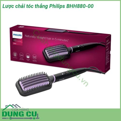 Lược chải tóc thẳng Philips BHH880-00 được thiết kế cách nhiệt giúp tránh bỏng tuyệt đối khi sử dụng Bề mặt gốm tản nhiệt PTC Tourmaline được sơn phủ một lớp dày làm giảm ma sát giữa tóc và lược cho bạn mái tóc thẳng không bị xơ rối