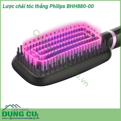 Lược chải tóc thẳng Philips BHH880-00 được thiết kế cách nhiệt giúp tránh bỏng tuyệt đối khi sử dụng Bề mặt gốm tản nhiệt PTC Tourmaline được sơn phủ một lớp dày làm giảm ma sát giữa tóc và lược cho bạn mái tóc thẳng không bị xơ rối