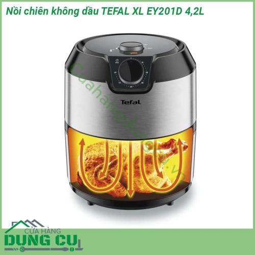 Nồi chiên không dầu TEFAL XL EY201D 4 2L được thiết kế thông minh nhỏ gọn với dung tích 4 2L tương đương 1 2kg thực phẩm phục vụ tối đa 6 phần ăn Bạn cùng gia đình có thể tha hồ thưởng thức đồ chiên ngon