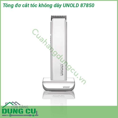 Tông đơ cắt tóc không dây UNOLD 87850 sở hữu thiết kế thời trang và hiện đại tông đơ Unold cung cấp 4 phụ kiện cắt có thể tháo rời gồm 3 6 9 mm và một đầu có thể điều chỉnh riêng 3 3 5 4 5 mm đáp ứng mọi nhu cầu về căt tóc của bạn