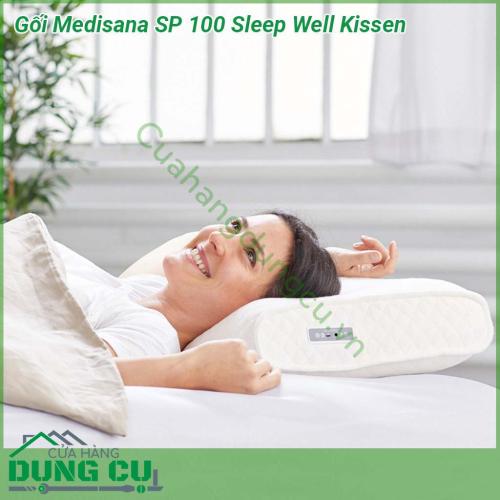 Gối Medisana SP 100 Sleep Well Kissen là một chiếc gối chỉnh hình lớn với lõi bọt hoạt tính mật độ cao có thể cải thiện chất lượng giấc ngủ cá nhân vì gối xốp tích hợp âm thanh nổi với nhạc thư giãn hoạt động như một thiết bị hỗ trợ giấc ngủ