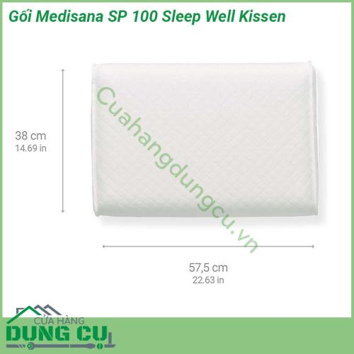 Gối Medisana SP 100 Sleep Well Kissen là một chiếc gối chỉnh hình lớn với lõi bọt hoạt tính mật độ cao có thể cải thiện chất lượng giấc ngủ cá nhân vì gối xốp tích hợp âm thanh nổi với nhạc thư giãn hoạt động như một thiết bị hỗ trợ giấc ngủ