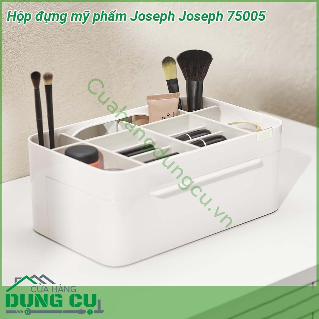 Hộp đựng mỹ phẩm Joseph Joseph 75005 màu trắng kem được thiết kế thông minh tối ưu không gian lưu trữ Hộp được chia thành nhiều ngăn nhỏ với độ sâu rộng khác nhau Hộp được làm từ nhựa cao cấp không chứa BPA an toàn khi sử dụng  