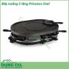 Bếp nướng 2 tầng Princess Oval được làm bằng đá chất liệu chống dính cao cấp do đó bạn có thể nướng mà không cần bất kỳ dầu hoặc bơ Bộ sản phẩm được hoàn thành với 8 chảo mà bạn có thể sử dụng để nấu trứng bánh kếp hoặc phô mai nấu chảy