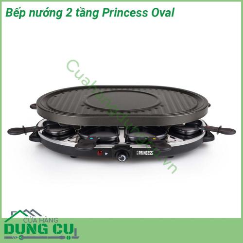 Bếp nướng 2 tầng Princess Oval được làm bằng đá chất liệu chống dính cao cấp do đó bạn có thể nướng mà không cần bất kỳ dầu hoặc bơ Bộ sản phẩm được hoàn thành với 8 chảo mà bạn có thể sử dụng để nấu trứng bánh kếp hoặc phô mai nấu chảy