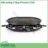 Bếp nướng 2 tầng Princess Oval được làm bằng đá chất liệu chống dính cao cấp do đó bạn có thể nướng mà không cần bất kỳ dầu hoặc bơ Bộ sản phẩm được hoàn thành với 8 chảo mà bạn có thể sử dụng để nấu trứng bánh kếp hoặc phô mai nấu chảy