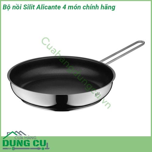 Bộ nồi Silit Alicante 4 món chính hãng được làm từ chất liệu thép không gỉ 18 10 cao cấp an toàn Nắp đậy trong suốt chịu nhiệt có thể nhìn thấy Tay cầm chịu nhiệt  Nồi Silit dùng được cho mọi loại bếp – kể cả bếp từ