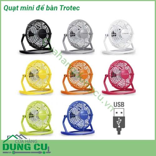 Quạt mini để bàn Trotec thiết kế nhỏ gọn tiện lợi đa năng vừa cầm tay để bàn đeo cổ dễ dàng cho vào túi mang đi mọi lúc mọi nơi du lịch Có thể điều chỉnh góc nghiêng của đầu quạt lên đến 360 độ hoạt động cực kì yên tĩnh